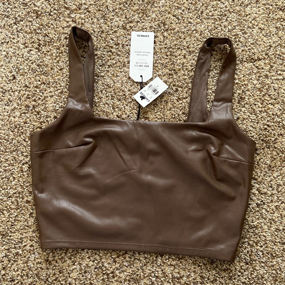 Express light brown faux leather crop top